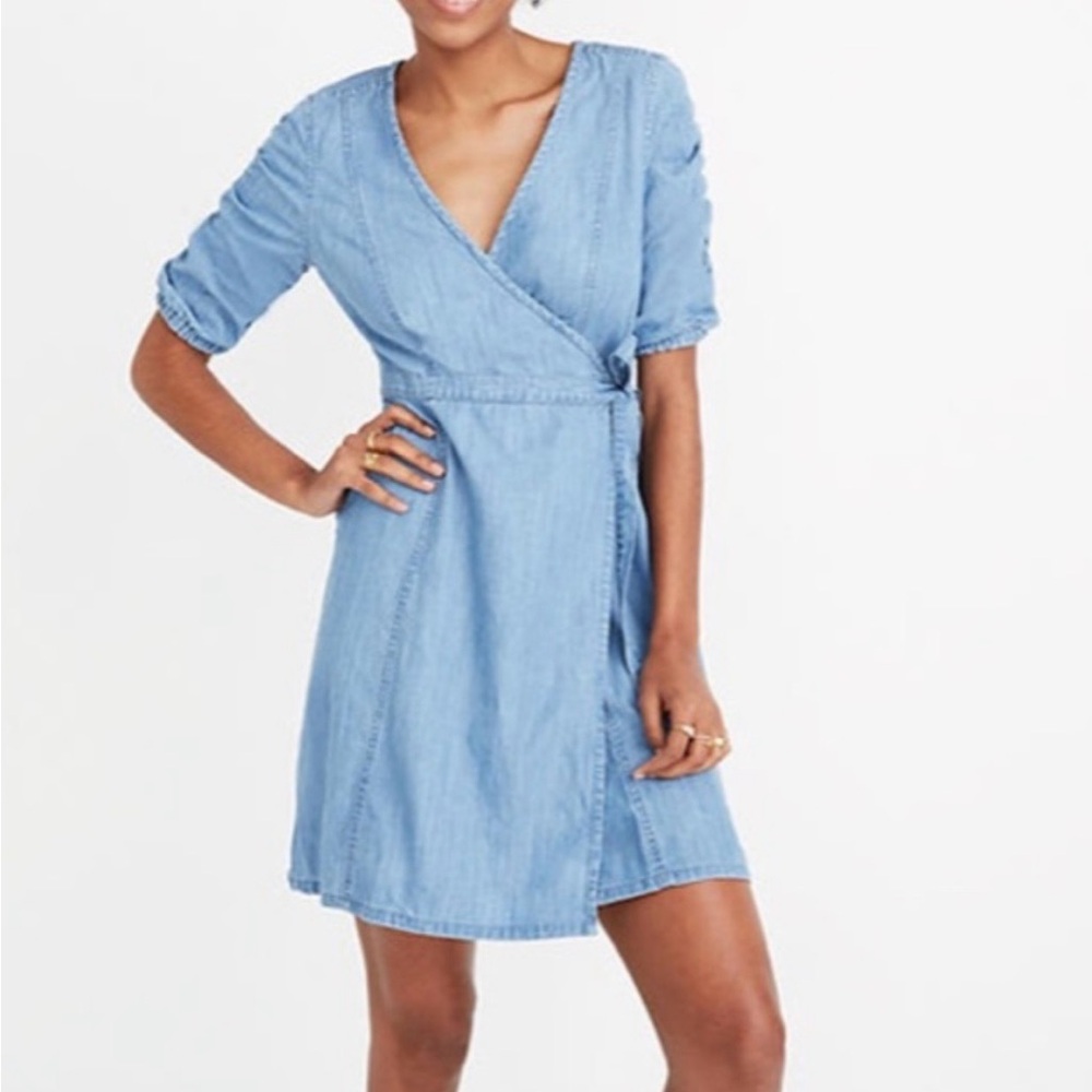 Madewell Light Blue Chambray Wrap Mini Dress
